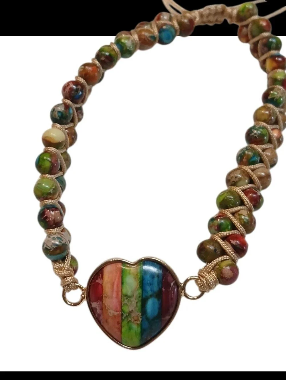 Boho Multi NWT Colored Stone Peace Bracelet With A Heart As Main Stone. - Picture 12 of 12